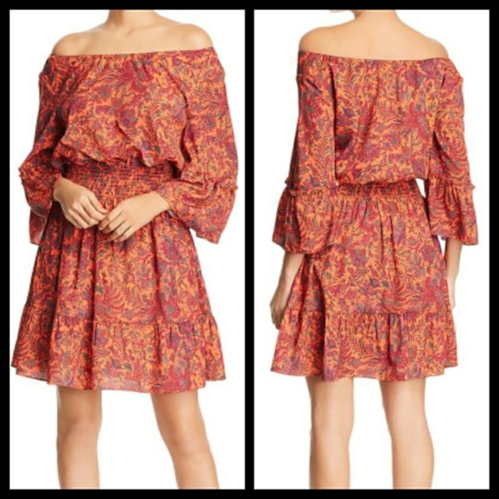 Le Gali Helene Orange Print Boho Style Dress